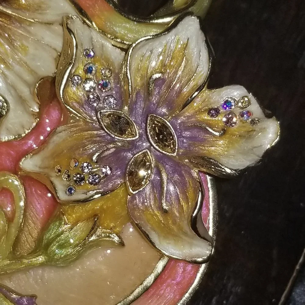 RARE JAY STRONGWATER LILY FLORAL LEAF ENAMEL CRYSTAL JEWELRY DISH TRINKET TRAY